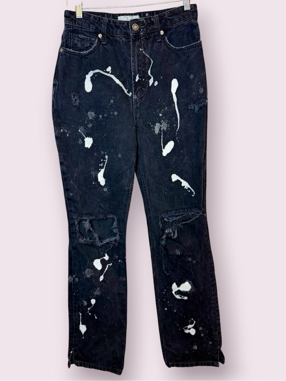 Free People We The Free Distressed Paint Splattered Black Jeans Size 27